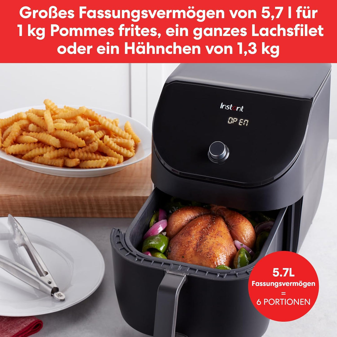 Instant Vortex Slim-5.7L Digitale Heissluftfritteuse, Schwarz, 5-in-1 Smart Programm-Air Fryer, Back
