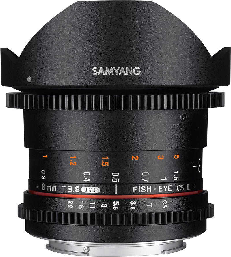 SAMYANG 13008T3.8N 8 mm T3.8 VDSLR UMC Fish-Eye CS II Objektiv für Anschluss Nikon schwarz, Nikon