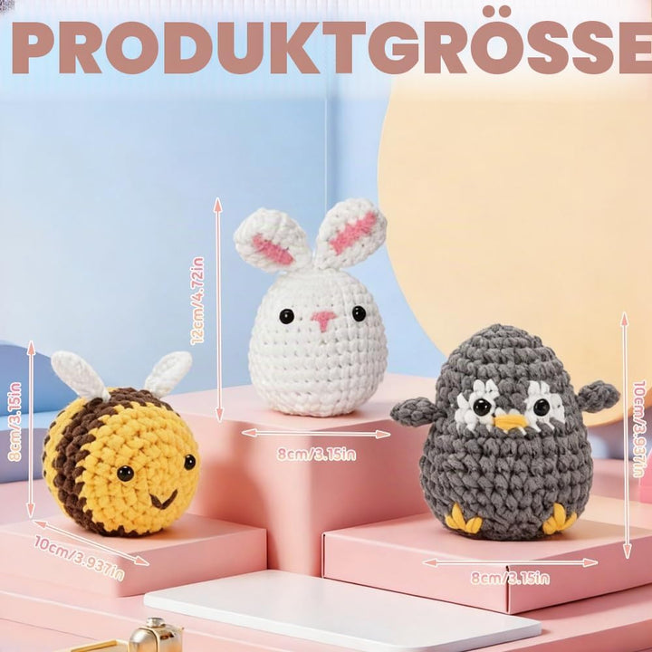 KUWUNG Häkelset für Anfänger, Crochet Set mit Zubehör, Häkelset Tiere, Häckel Kit für Anfänger für E