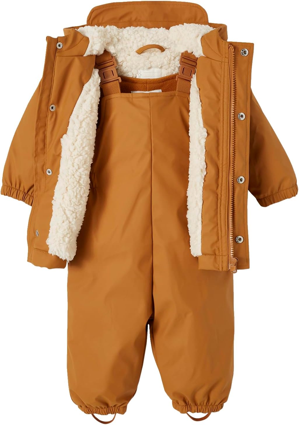 Vertbaudet Baby-Set: Thermo-Regenjacke mit Webpelz und Matschhose, Recycling-Polyester karamell 86