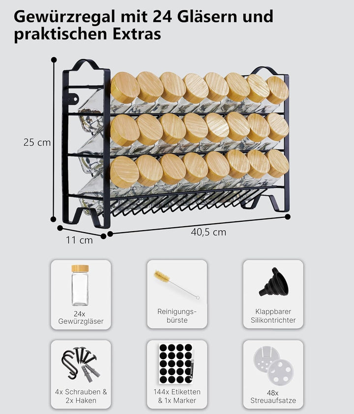 Deco haus® Gewürzregal Stehend & Wand [MIT GEWÜRZDOSEN & ETIKETTEN] - Gewürz Organizer - Spice Rack