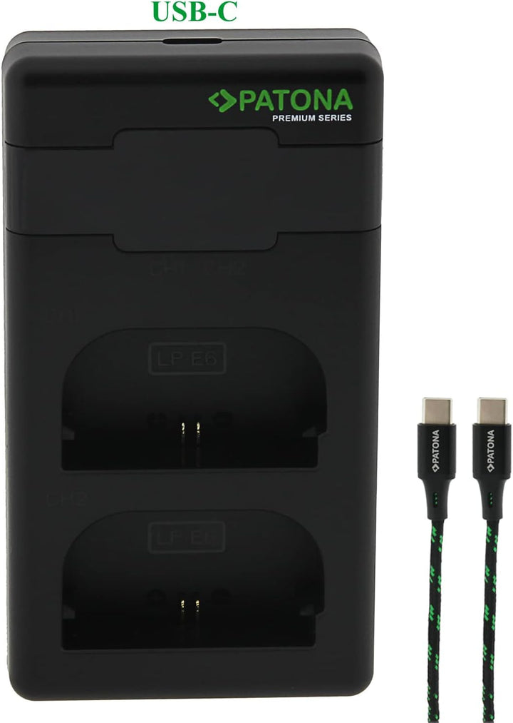 PATONA LP-E6NH LP-E6N LP-E6 - PD Performance Akku Ladegerät (1500mA) USB Mini Dual LCD - USB-C PD/QC