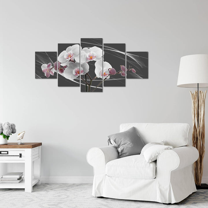 Runa Art Wandbilder Blumen Orchidee 5 Teilig Bild auf Vlies Leinwand Deko Wohnzimmer Abstrakt Rosa G