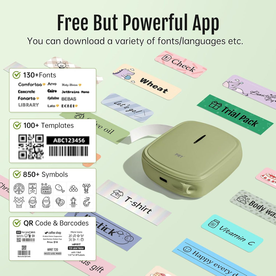 prt Qutie Bluetooth Beschriftungsgerät Selbstklebend, Tragbarer Mini Etikettiergerät, USB Aufladen E