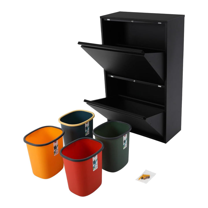 Mülleimer, 4 Stück15L Recyclingeimer, Mülltrennsystem 4 Fächer | 56 x 24.5 x 91cm Abfalleimer, Sorti