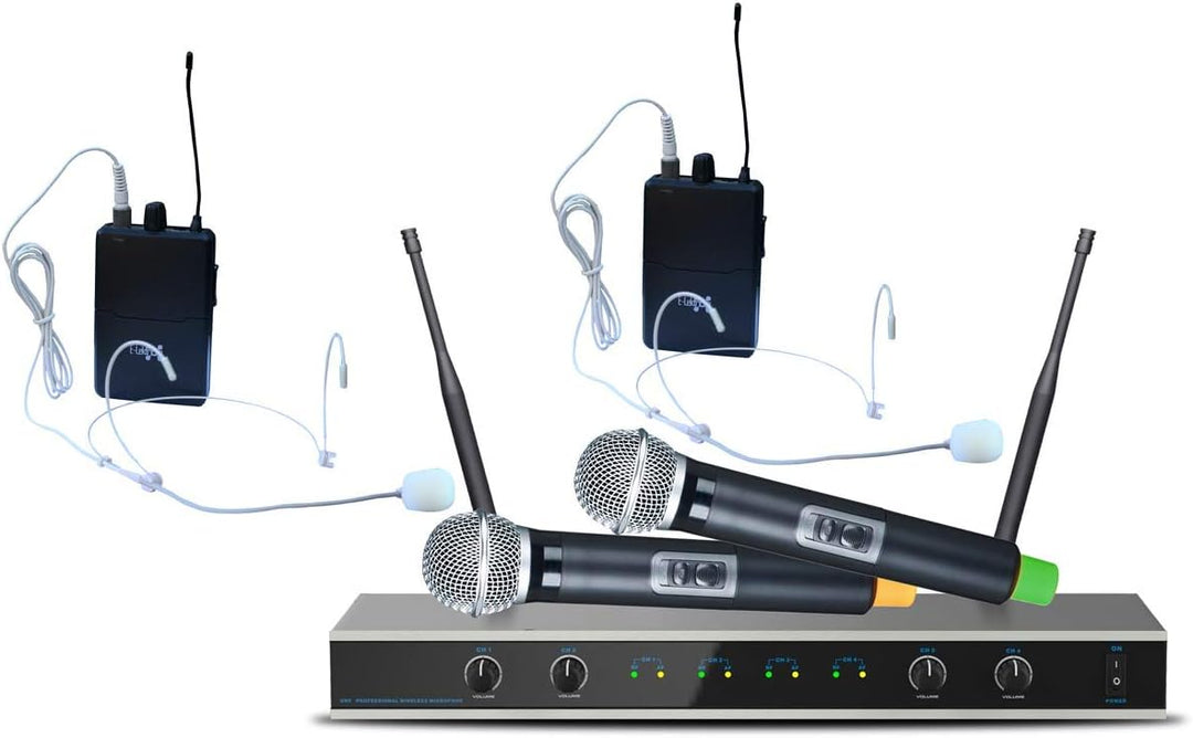E-Lektron IU-4011MH digital UHF Funkmiktrofon System mit 2X Hand-Mikrofon + 2X Headset-Mikrofon drah