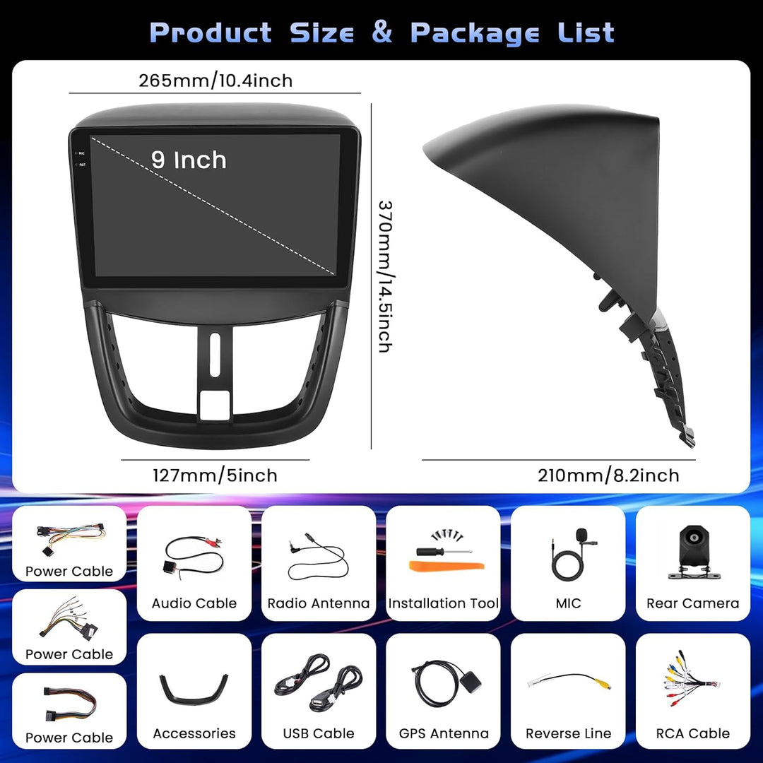 Hikity 4+128G 9" Android Autoradio für Peugeot 207 2006-2015 | Incell Touchscreen Wireless Carplay A