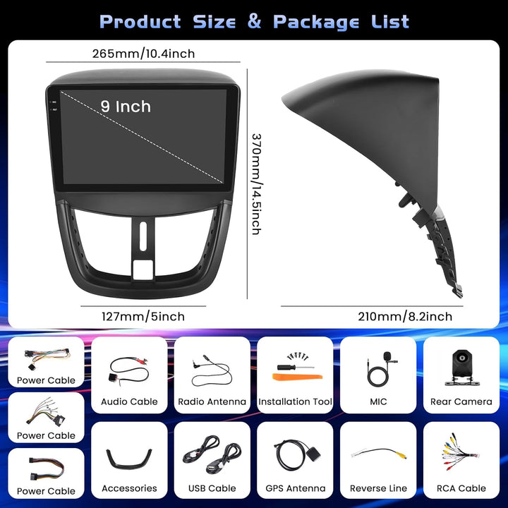 Hikity 4+128G 9" Android Autoradio für Peugeot 207 2006-2015 | Incell Touchscreen Wireless Carplay A