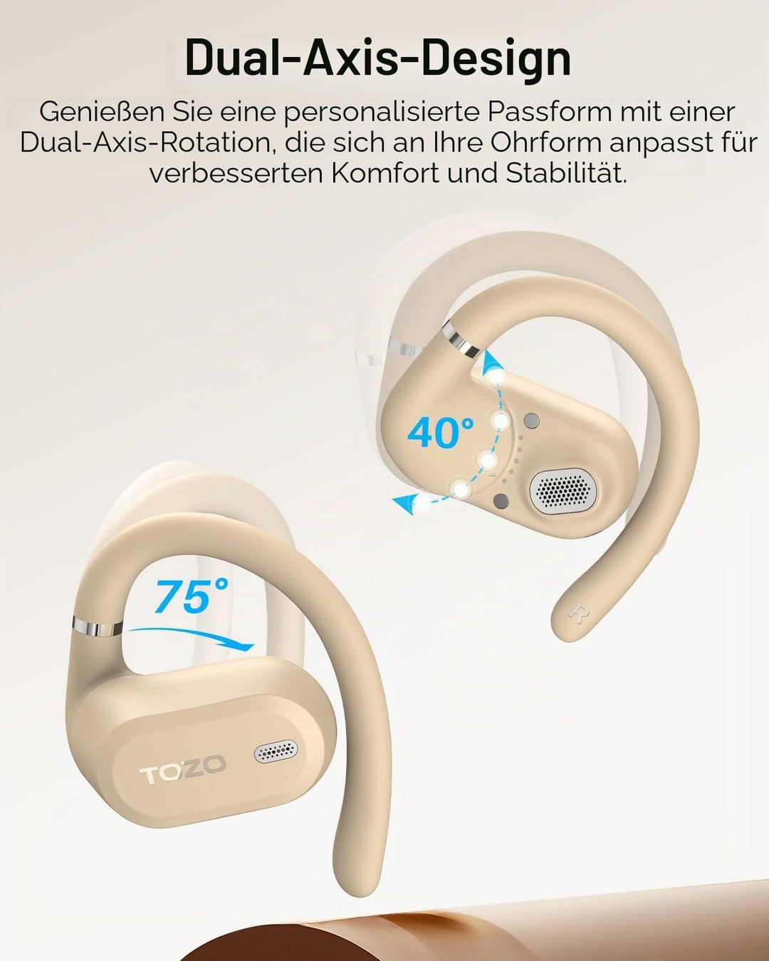 TOZO OpenWear Kabellose Bluetooth-Kopfhörer, ENC-Anrufe, 14,2mm Treiber, 38 Std Wiedergabe,LED-Anzei