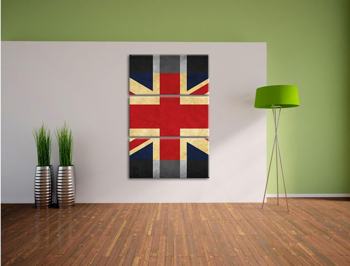 Pixxprint Landesflagge von England schwarz/weiss 3-Teiler Leinwandbild 120x80 Bild auf Leinwand