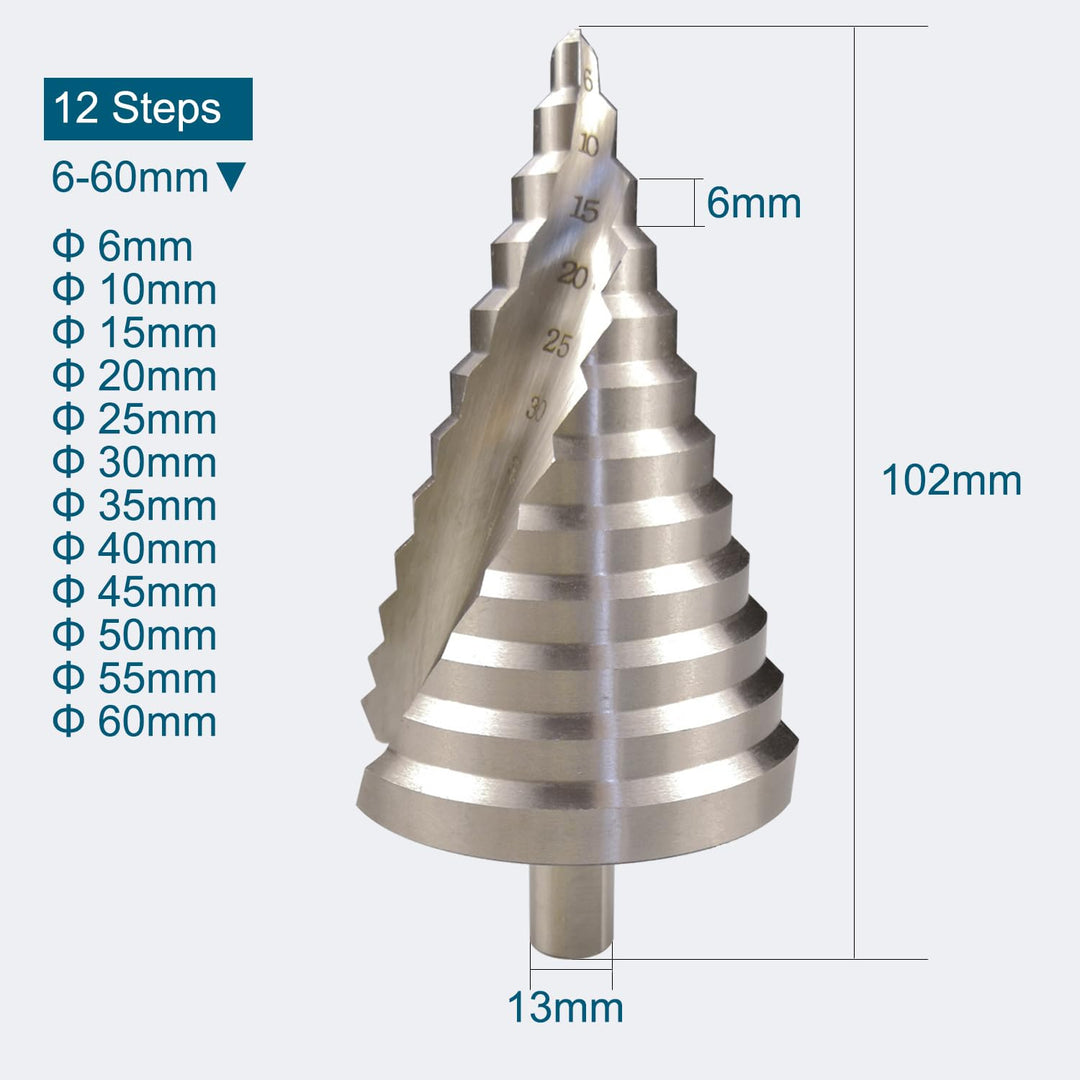CUKCIC Stufenbohrer Kegelbohrer Schälbohrer HSS Spiralnut Lochschneider Konusbohrer 6-60mm