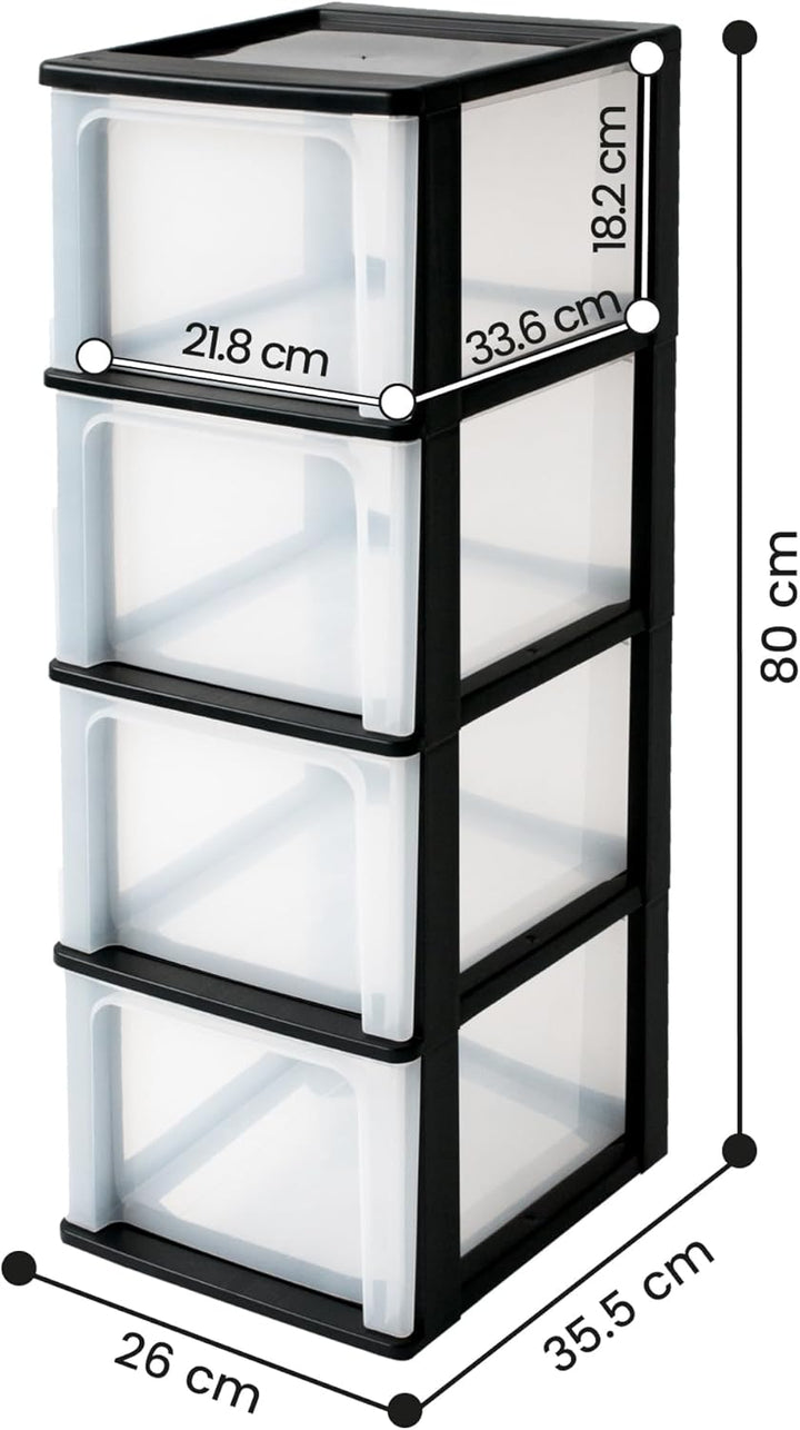 Iris Ohyama, Schubladenschrank, Schubladencontainer, 4 Schubladen mit 13 L, Format A4, durchsichtige