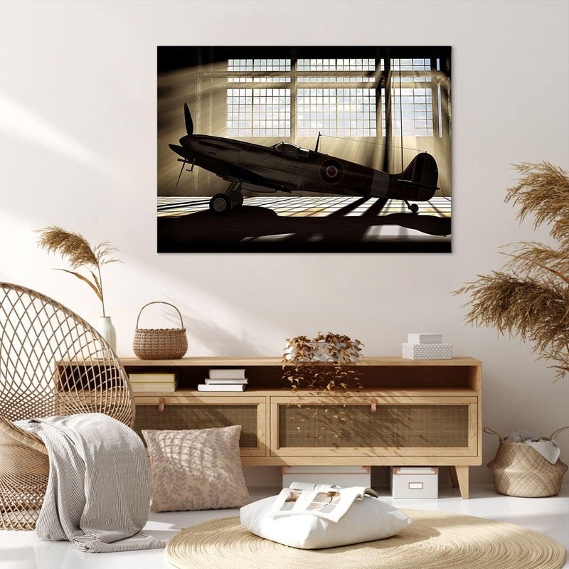 Bilder auf Leinwand 100x70cm Leinwandbild Airplain Hangar Flug historisch Gross Wanddeko Bild Schlaf