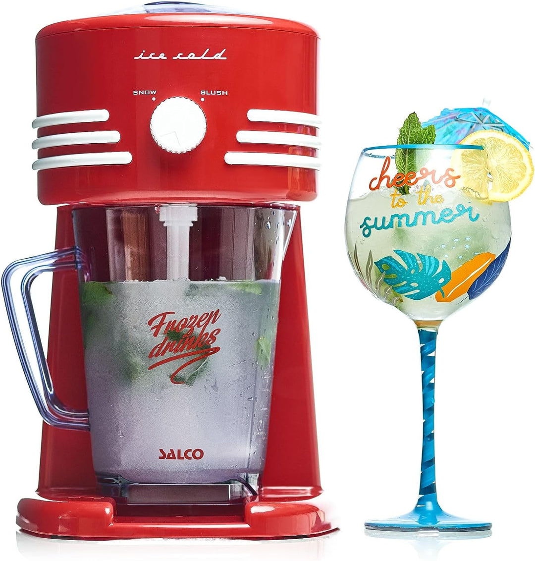 Salco SlushEis-Maker SlushEis Maschine, 2 Betriebs-Modi für grobes und feines Eis, Retro-Design,15Wa