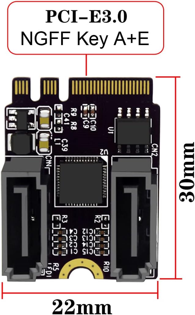 NFHK NGFF Key A+E PCI Express auf SATA 3.0 6Gbps Dual Ports Adapter Konverter Festplattenverlängerun