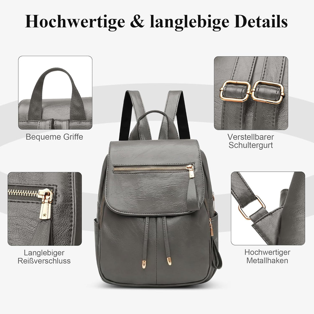 DEEVORCA Damen Mode Einfach Rucksack Lässig Arbeiten Dayback Schultertaschen Reisen Einkaufen PU Led