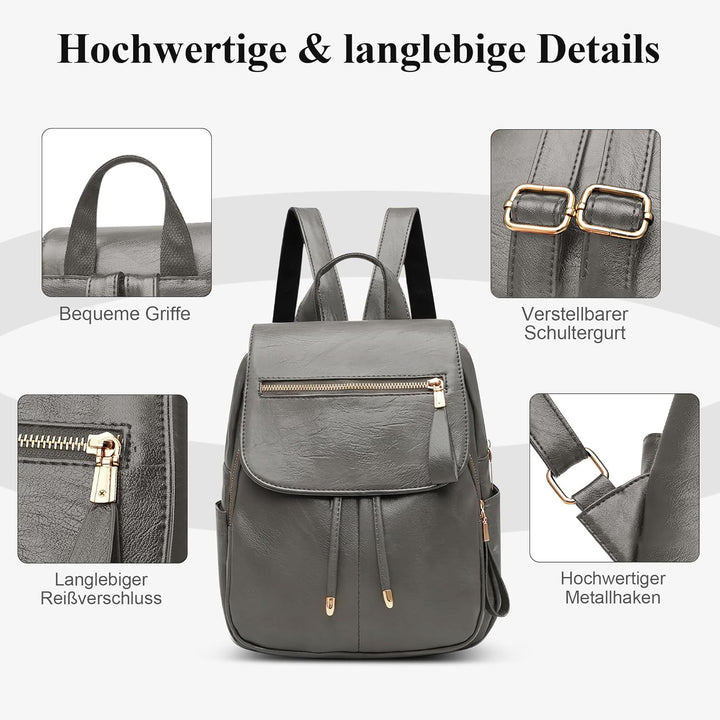 DEEVORCA Damen Mode Einfach Rucksack Lässig Arbeiten Dayback Schultertaschen Reisen Einkaufen PU Led