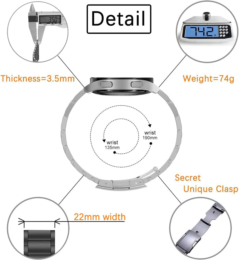 MaKTech Titanband,22mm Leichtes Metall Link Armband,Kompatibel mit Samsung Galaxy Watch 3 45mm/46mm,