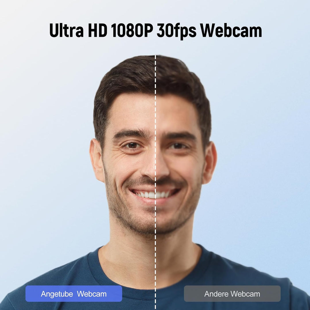 Angetube Webcam mit Mikrofonen - 1080P PC Webcam für Streaming, Autofokus PC Kamera mit eingebauter
