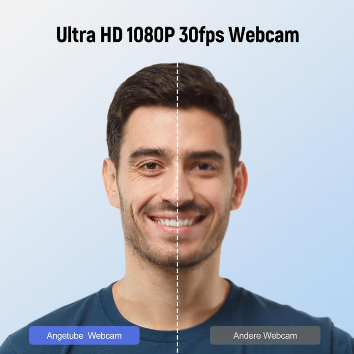 Angetube Webcam mit Mikrofonen - 1080P PC Webcam für Streaming, Autofokus PC Kamera mit eingebauter