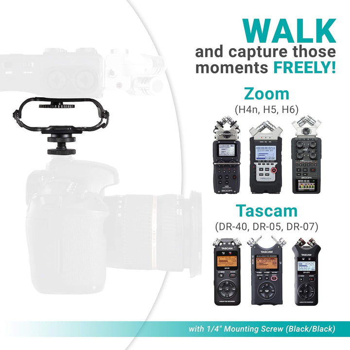 Movo SMM5-B Universal-Mikrofon und tragbare Recorder-Stossdämpferhalterung – passend für Zoom H1n, H