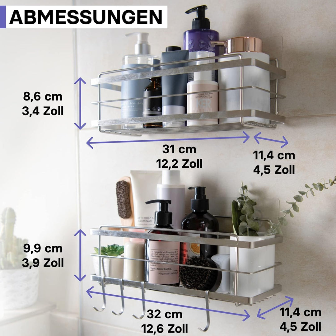 KINCMAX 2X Duschablage ohne Bohren - Edelstahl Badezimmer Organizer - Duschregal ohne Bohren - Badac