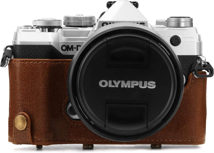 MegaGear Ever Ready MG1863 Kameratasche aus echtem Leder, kompatibel mit Olympus OM-D E-M5 Mark III