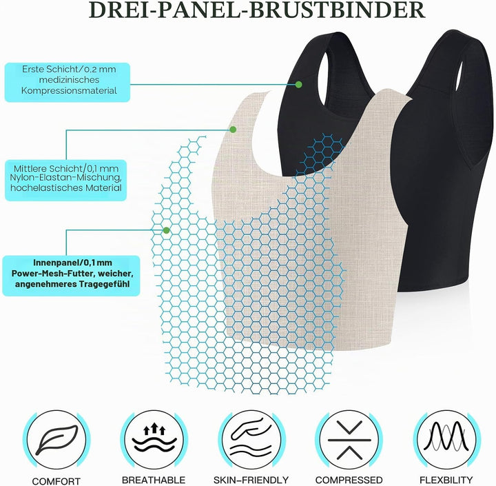 XUJI Halb Brust Binder Transgender Kompression FTM Pullover Design Binder 4XL Schwarz, 4XL Schwarz