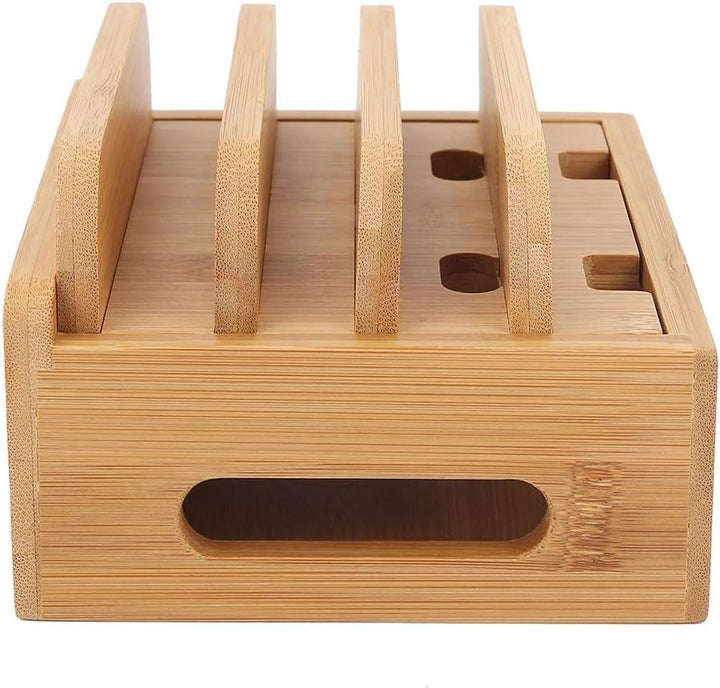 Fdit Bamboo Multi-Device Stand, Ladestation für mehrere Geräte, Ladestation Telefon Tablet Cord Orga