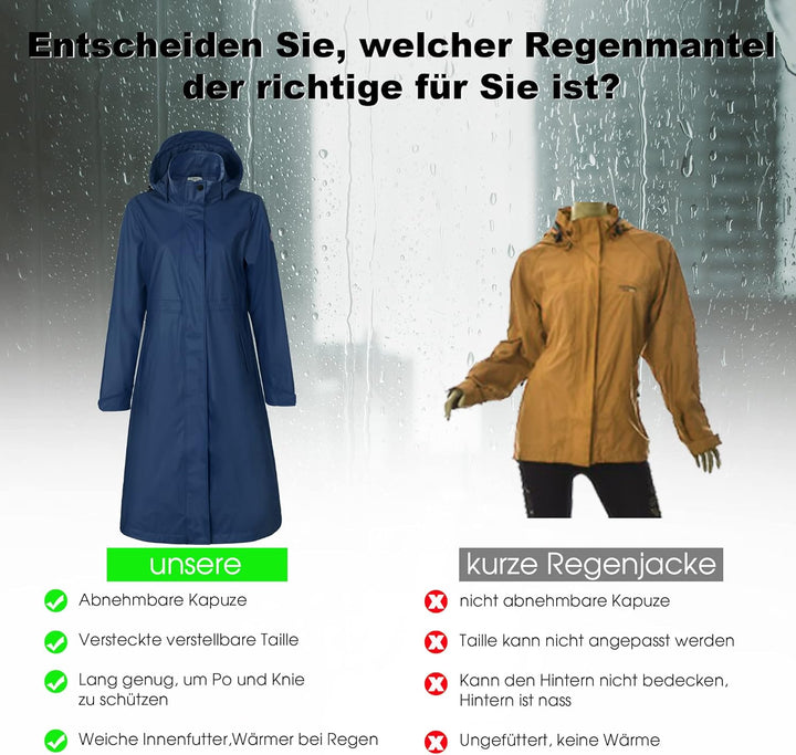 rhythm of the rain Regenmantel Damen lang Windbreaker damen wasserdicht Regenjacke damen gefüttert D