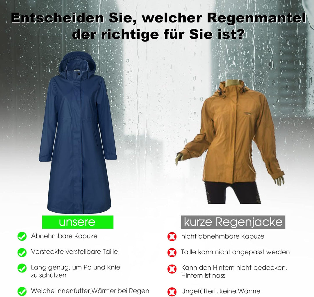 rhythm of the rain Regenmantel Damen lang Windbreaker damen wasserdicht Regenjacke damen gefüttert D
