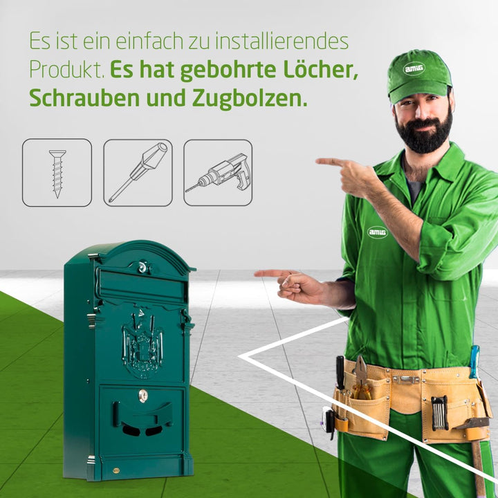 Amig – Briefkasten im klassischen Stil für den Aussenbereich - Postschliessfach für Mauern, Mauern o