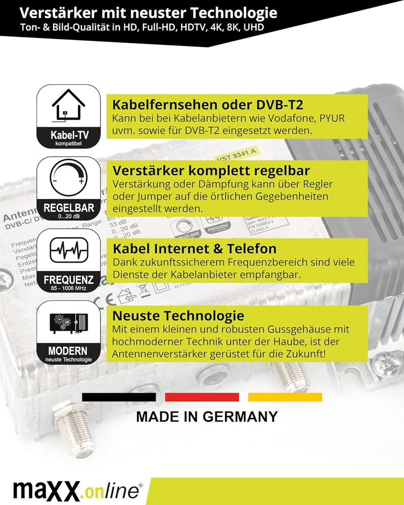 maxx.onLine Hausanschlussverstärker VST 9341 A, 1 GHz 33 dB Verstärkung, Rückkanal, BK-Verstärker in