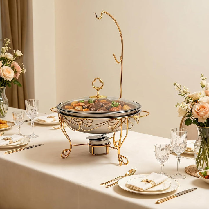 Under Chafing Dish 6L Gold, Edelstahl Speisenwärmer mit Deckelhaken &amp; Warmhaltebehälter, Buffet Warm