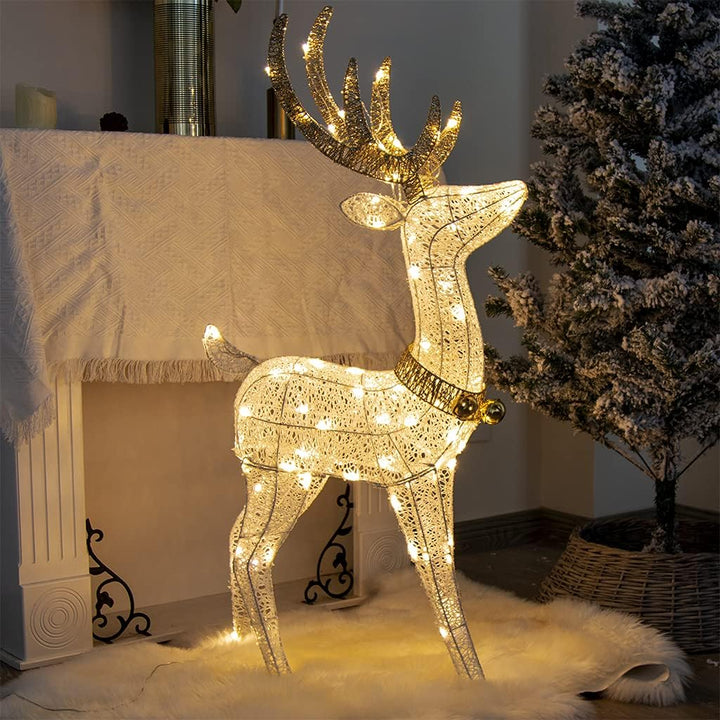 DELICHTER LED Rentier Metall Gold Weiss Eisen Rahmen Beleuchtet Weihnachtshirsch warm weiss Weihnach