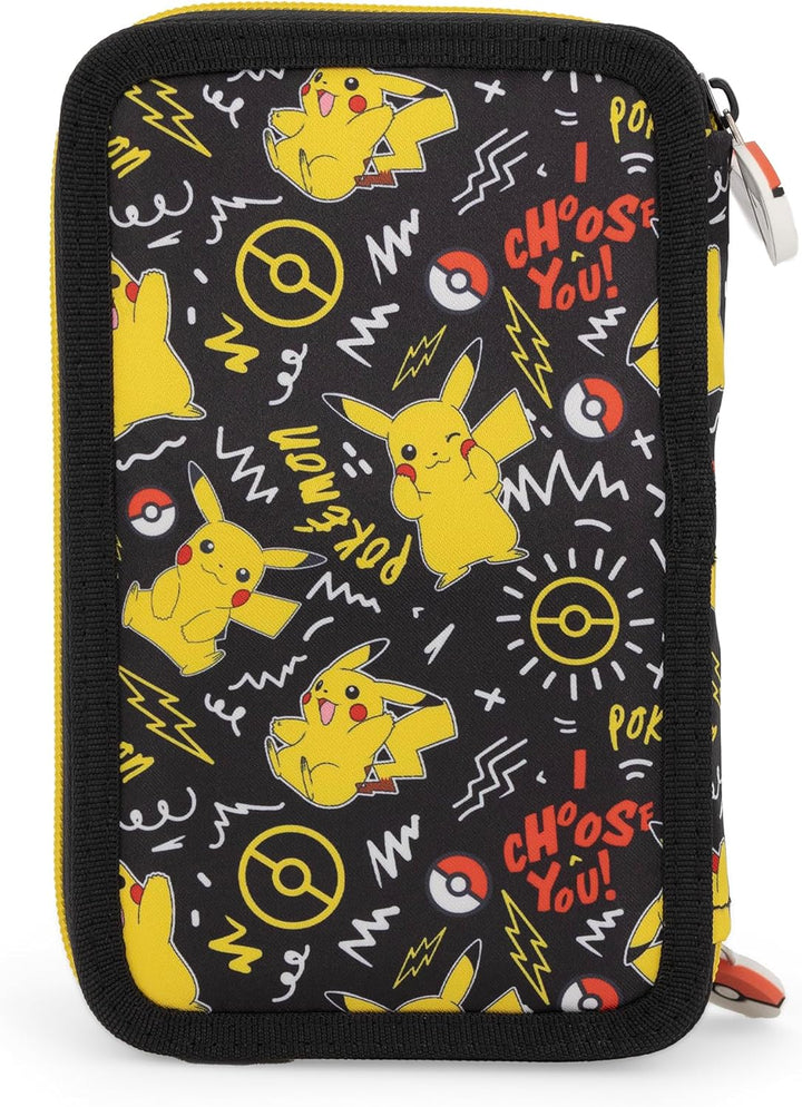 Pokémon Pikachu Federmappe Federtasche Qualitäts-Mäppchen 3-Fach gefüllt mit 42 Teilen Federmäppchen