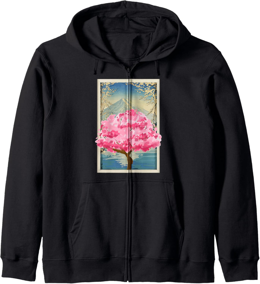 Japanischer Bonsai Sakura Kirschbaum mit Bergen Kapuzenjacke