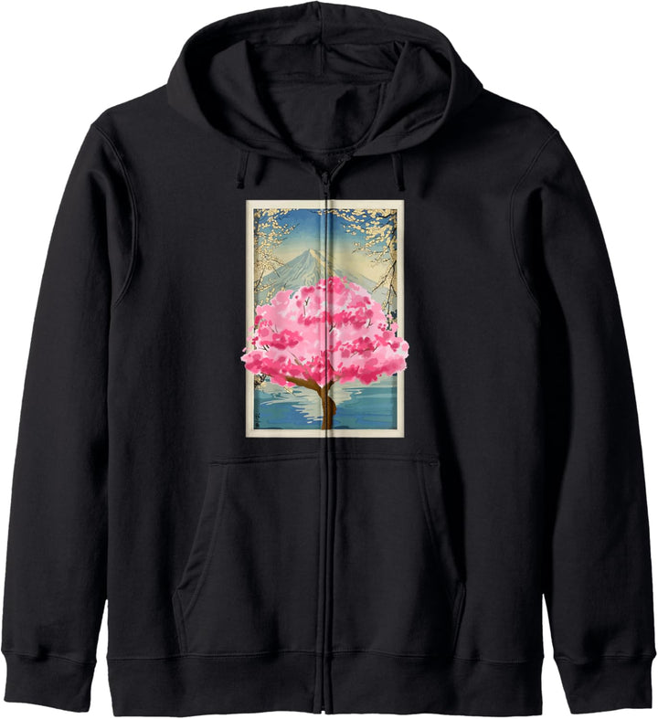Japanischer Bonsai Sakura Kirschbaum mit Bergen Kapuzenjacke