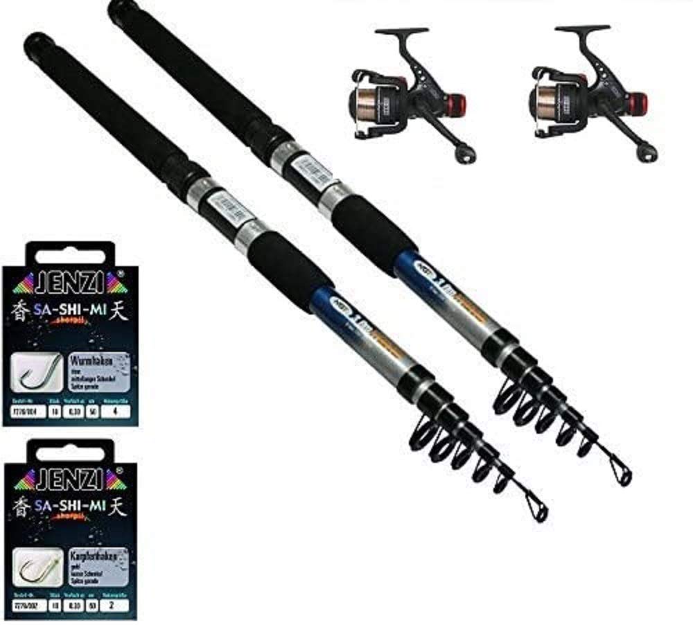 Forellenset Angelset Forelle 2 x Rute 3.0 Meter 2 x Rolle 2 x Schnur und 20 Haken NEU