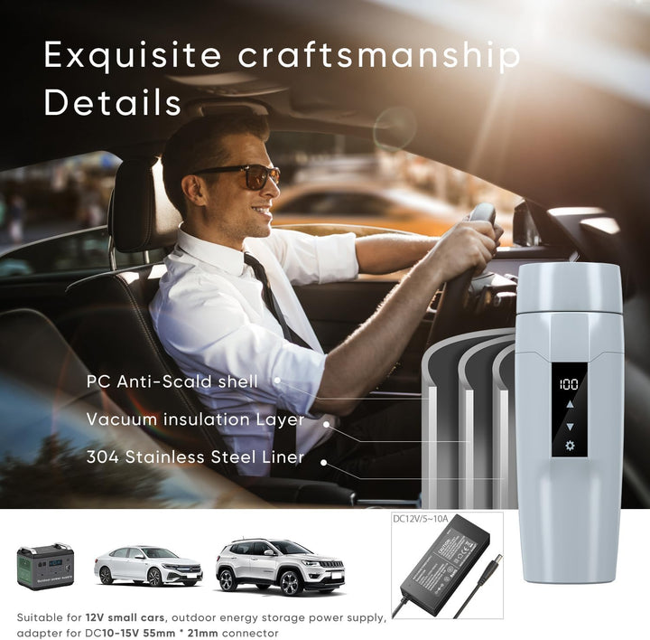 12V Auto elektrische Heizung Wasserkocher mit Temperaturregelung,40~100℃einstellbar,Mini tragbare el