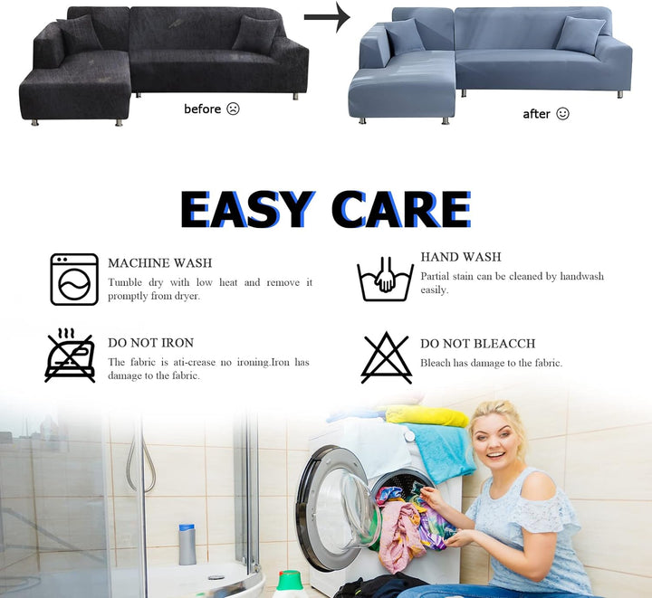 Lydevo Sofabezug Ecksofa L Form Sofa Überwürfe Stretch Sofabezug L Form Rechts oder Links mit Zwei K