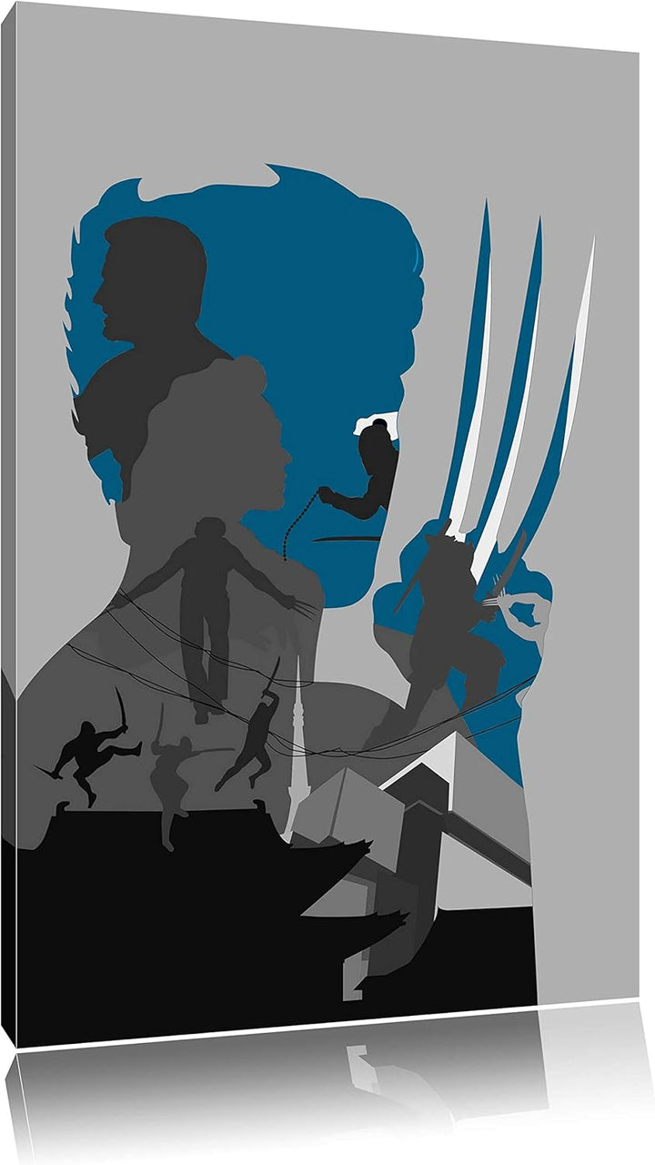 Wolverine mit ausgefahrenen Klingen schwarz/weiss Format: 100x70 auf Leinwand, XXL riesige Bilder fe