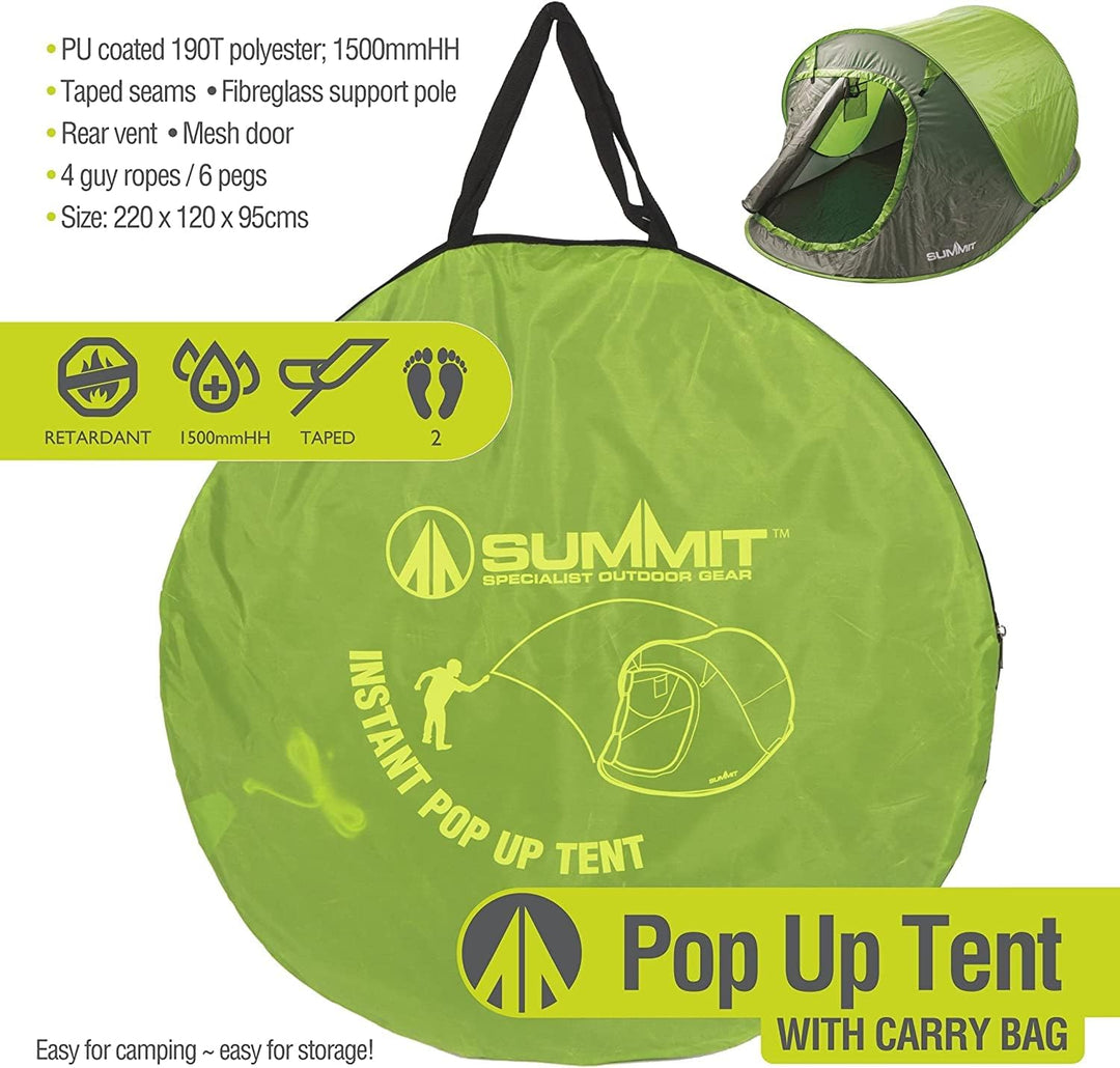PMS VFM – Pop-Up-Zelt 2 Personen, Camping, einfach aufzubauen – Netztür zur Belüftung, wasserdicht,