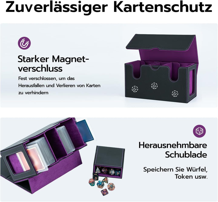 Doppelschicht Card Deck Box für MTG, 2 Commander Displays, passt für 200 Doppelt Eingehüllte Kartens