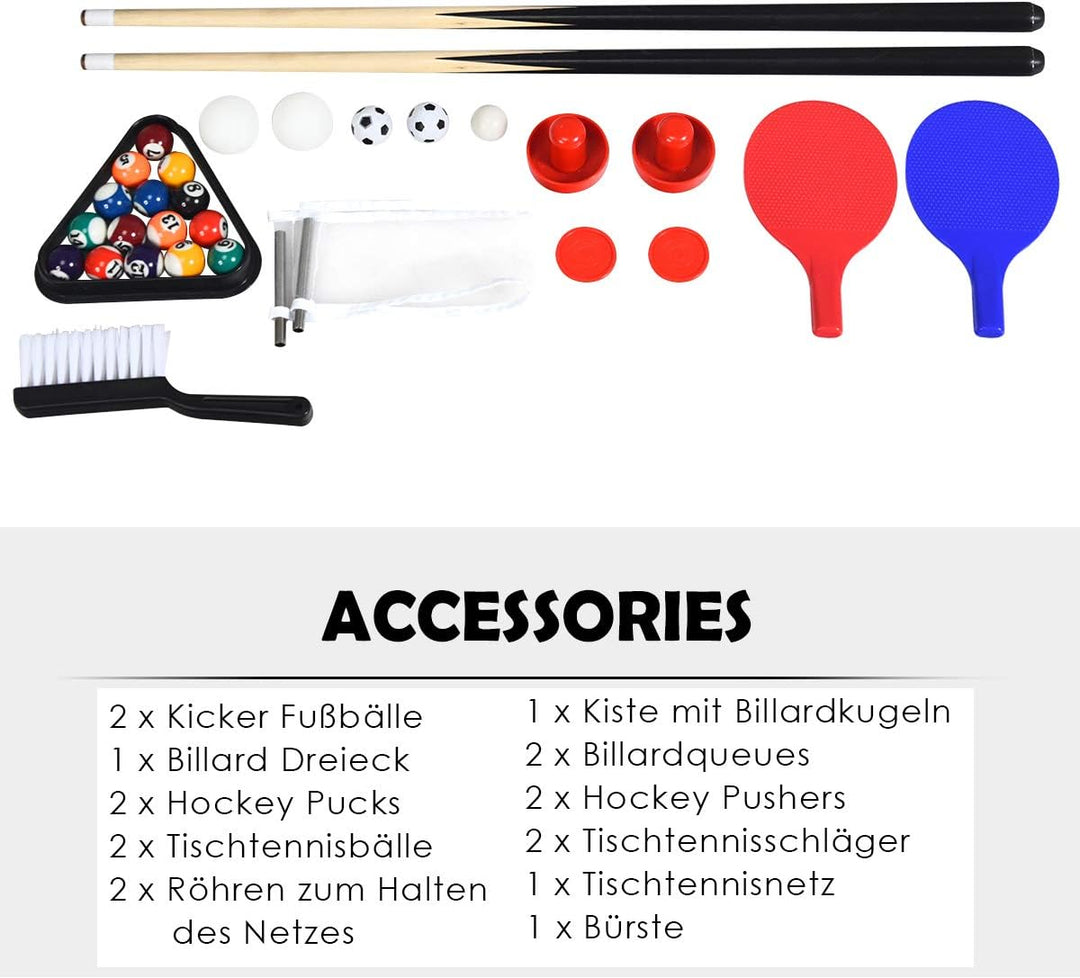 RELAX4LIFE 4 in 1 Spieltisch aus Holz, Multifunktionsspieltisch für Fussball & Tischtennis & Eishock