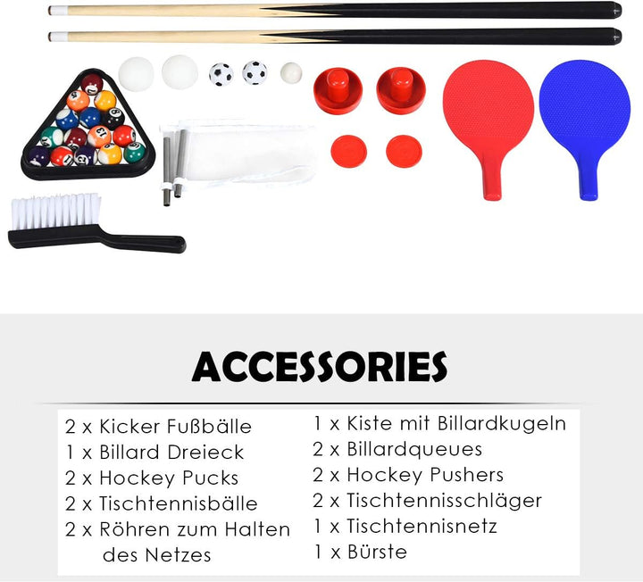 RELAX4LIFE 4 in 1 Spieltisch aus Holz, Multifunktionsspieltisch für Fussball & Tischtennis & Eishock