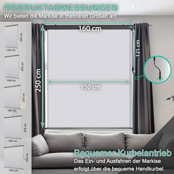 Strattore Ausziehbare Senkrechtmarkise Vertikalmarkise 160 x 250 cm - Markise mit Kurbel für Terrass