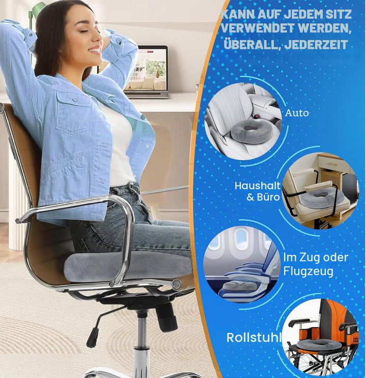 Donut Sitzkissen aus Memory Foam – Ergonomisches Ringkissen für Büro, Auto & Homeoffice – Druckentla