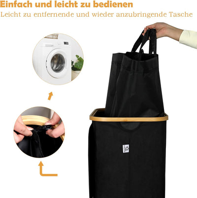 CALIYO Wäschekorb, Wäschetonne mit Deckel, 100 Liter Hoher Wäschebox mit Henkel und Innentasche, Fal