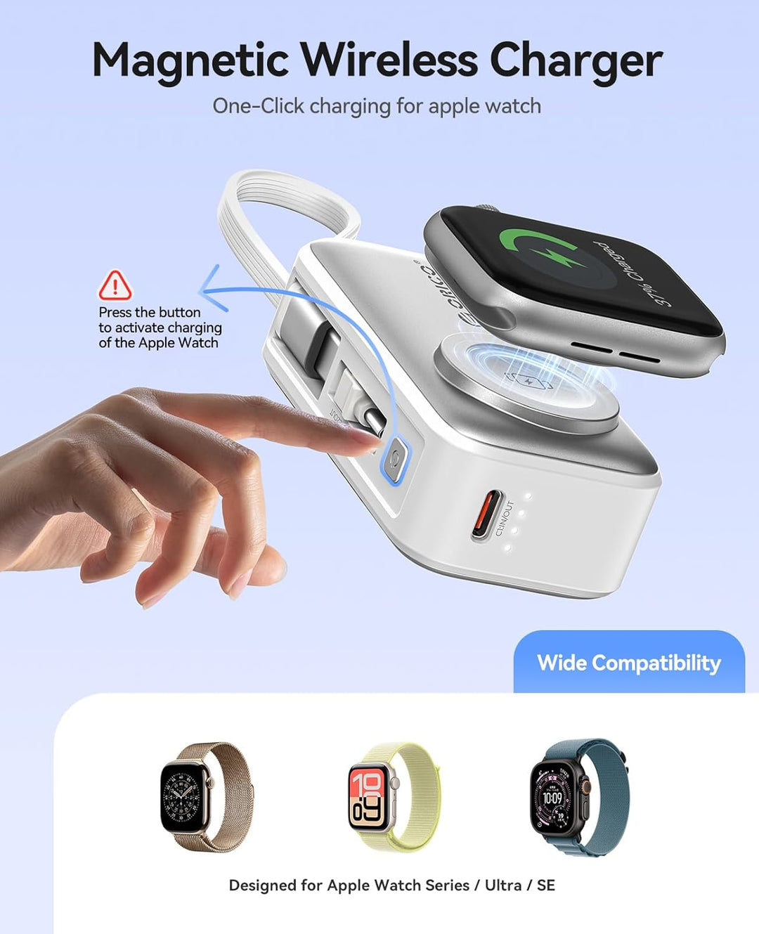 ORICO Mini Powerbank 5000mAh, PD 22,5W Externe Handyakkus mit Klappbarem USB-C Stecker & USB-C Kabel
